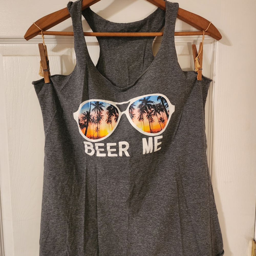Charcoal Graphic Tank Top with Sunglasses Design